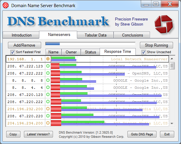 GRC's DNS Benchmark screenshot